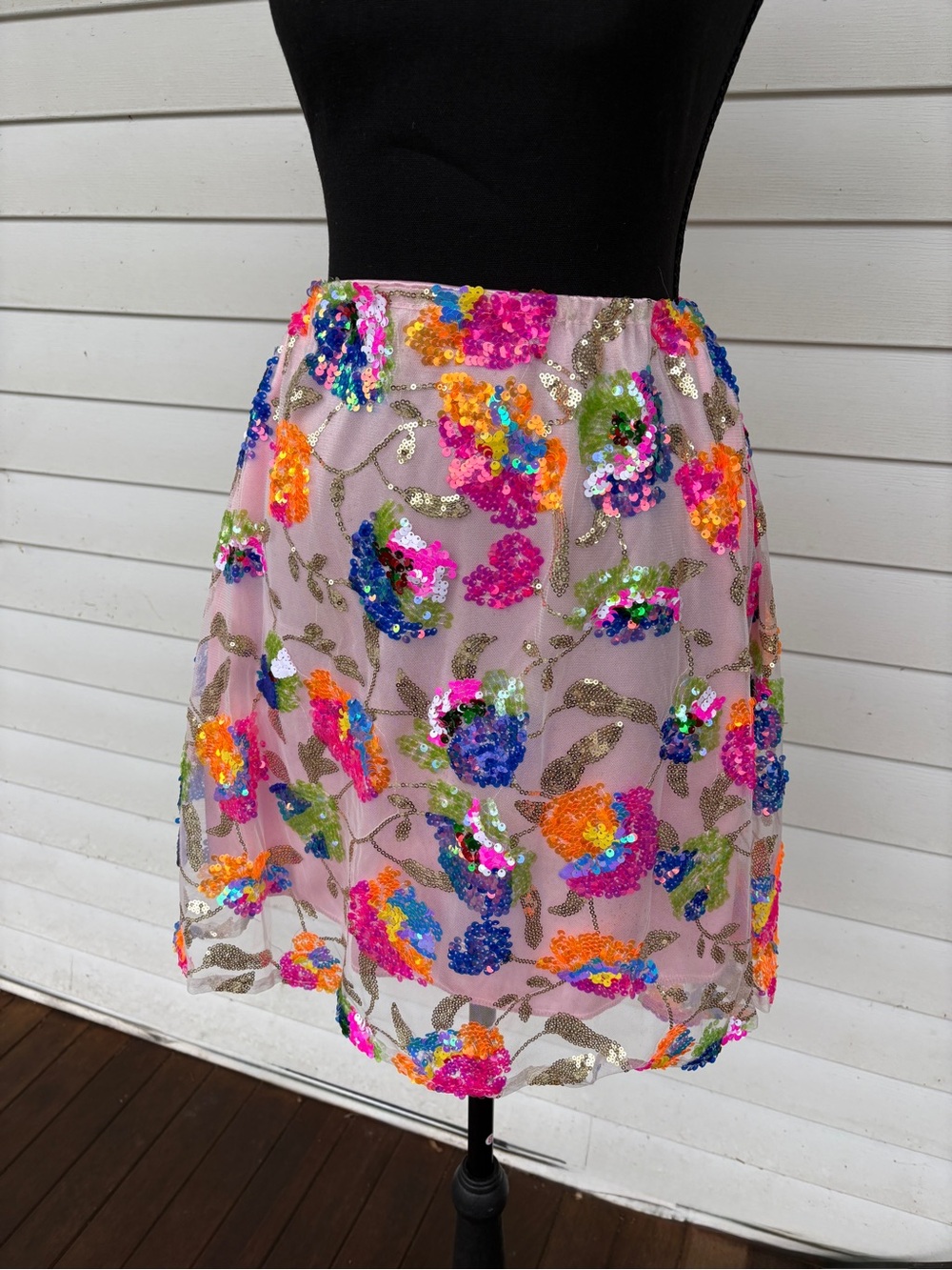 Sequin Floral Pink Mini Skirt